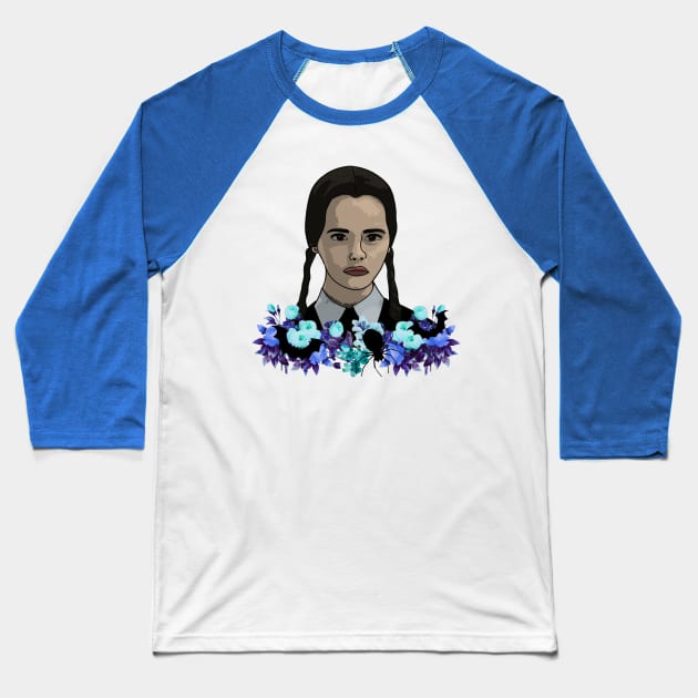 Wednesday Addams Inspired Flower Girl Baseball T-Shirt by charlescheshire